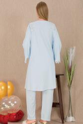 Kadın Güpür Detay 3'lü Hamile Lohusa Pijama Takım, Hamile Lohusa Sabahlık ve Pijama Takımı - 6
