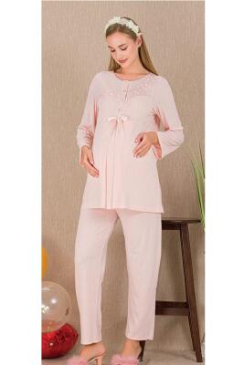 Kadın Güpür Detay 3'lü Hamile Lohusa Pijama Takım, Hamile Lohusa Sabahlık ve Pijama Takımı - 10