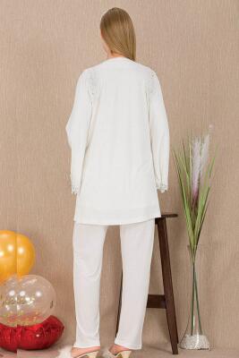 Kadın Güpür Detay 3'lü Hamile Lohusa Pijama Takım, Hamile Lohusa Sabahlık ve Pijama Takımı - 2