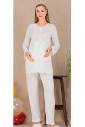 Kadın Güpür Detay 3'lü Hamile Lohusa Pijama Takım, Hamile Lohusa Sabahlık ve Pijama Takımı - 4
