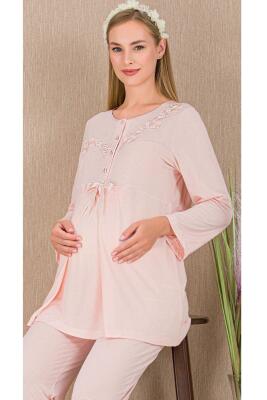 Kadın Güpür Detay 3'lü Hamile Lohusa Pijama Takım, Hamile Lohusa Sabahlık ve Pijama Takımı - 12
