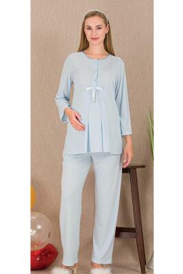 Kadın Güpür Detay 3'lü Hamile Lohusa Pijama Takım, Hamile Lohusa Sabahlık ve Pijama Takımı - 8