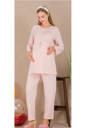 Kadın Güpür Detay 3'lü Hamile Lohusa Pijama Takım, Hamile Lohusa Sabahlık ve Pijama Takımı - 10