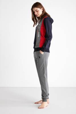 U.S. Polo Assn. - Kadın İki İplik Kapşonlu Yazı Baskılı Sweatshirt ve Manşet Paça Cepli Eşofman Takım (1)