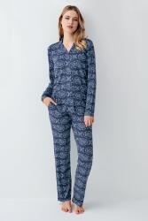 Kadın İndigo Gömlek Yaka Mevsimlik Pijama Takım, %50 modal %50 pamuk - 1