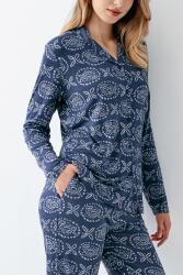 Kadın İndigo Gömlek Yaka Mevsimlik Pijama Takım, %50 modal %50 pamuk - 3