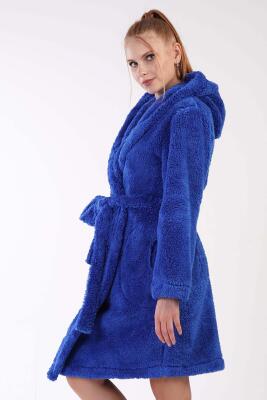 Kadın İndigo Süper Yumuşak Welwelsoft Kapsonlu Uzun Kol Kısa Sabahlık - 2