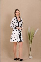 Kadın Kalpli Saten Gecelik Sabahlık Takım - 1