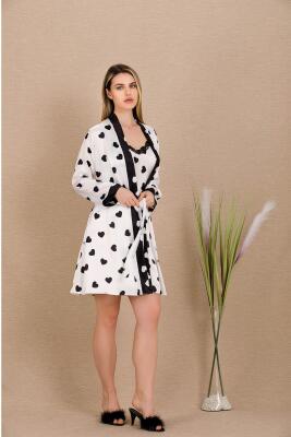 Kadın Kalpli Saten Gecelik Sabahlık Takım - 1