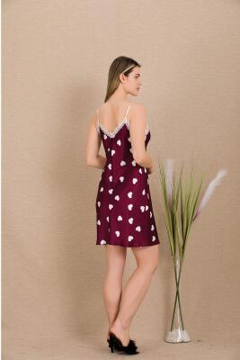 Kadın Kalpli Saten Gecelik Sabahlık Takım - 5