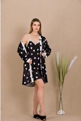 Kadın Kalpli Saten Gecelik Sabahlık Takım - 13