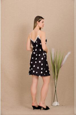 Kadın Kalpli Saten Gecelik Sabahlık Takım - 14