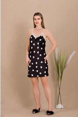 Kadın Kalpli Saten Gecelik Sabahlık Takım - 15