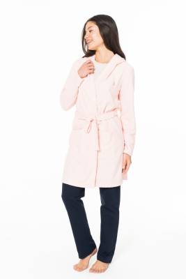 U.S. Polo Assn. - Kadın Kapşonlu Polar Sabahlık, %100 Polar