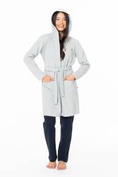 Kadın Kapşonlu Polar Sabahlık, %100 Polar - Thumbnail