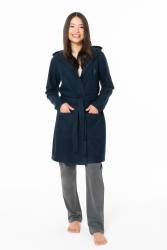 Kadın Kapşonlu Polar Sabahlık, %100 Polar - Thumbnail