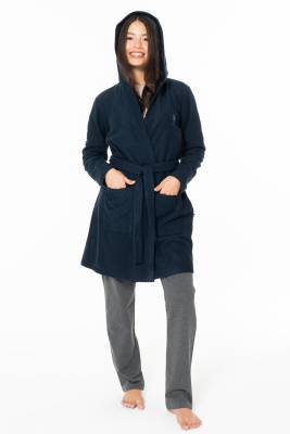 U.S. Polo Assn. - Kadın Kapşonlu Polar Sabahlık, %100 Polar (1)