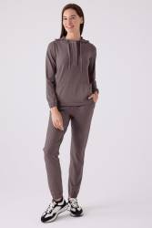 Kadın Kapşonlu Uzunkol Kışlık Süper Yumuşak Kumaş Dar Paçalı Alt Üst Takım - Thumbnail