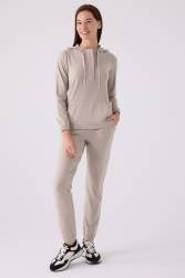 Kadın Kapşonlu Uzunkol Kışlık Süper Yumuşak Kumaş Dar Paçalı Alt Üst Takım - Thumbnail