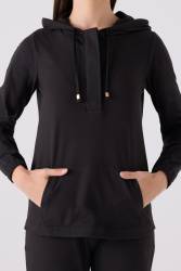 Kadın Kapşonlu Uzunkol Kışlık Süper Yumuşak Kumaş Dar Paçalı Alt Üst Takım - Thumbnail