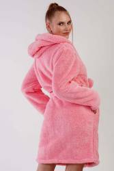 Kadın Kedili Süper Yumuşak Vienetta Welwelsoft Kapsonlu Uzun Kol Kısa Sabahlık - Thumbnail