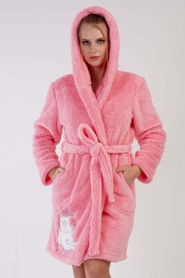 Kadın Kedili Süper Yumuşak Vienetta Welwelsoft Kapsonlu Uzun Kol Kısa Sabahlık - 2