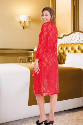 Kadın Kırmızı Fantazi Sabahlık String Takım - 2