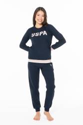 Kadın Kışlık 2 İplik Dokuma USPA Yazılı Ev Giyim Pijama Takım, Kol ve Paça Manşetli, Cepli - Thumbnail