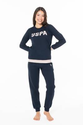 Kadın Kışlık 2 İplik Dokuma USPA Yazılı Ev Giyim Pijama Takım, Kol ve Paça Manşetli, Cepli - 3