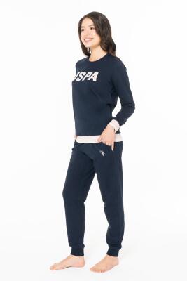 Kadın Kışlık 2 İplik Dokuma USPA Yazılı Ev Giyim Pijama Takım, Kol ve Paça Manşetli, Cepli - 4