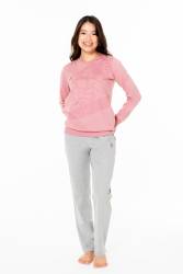 Kadın Kışlık Ev Gİyim Alt üst Takm, 2 iplik Kumaş, Bisiklet Yakalı Uzunkol Manşetli, Düz Paça Cep Detaylı - Thumbnail