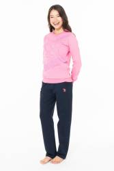 Kadın Kışlık Ev Gİyim Alt üst Takm, 2 iplik Kumaş, Bisiklet Yakalı Uzunkol Manşetli, Düz Paça Cep Detaylı - Thumbnail