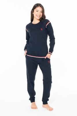 U.S. Polo Assn. - Kadın Kol ve paçası manşetli, Cep DEtaylı, 2 iplik Dokuma Kışlık ev giyim alt üst takım