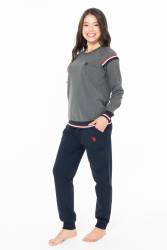 Kadın Kol ve paçası manşetli, Cep DEtaylı, 2 iplik Dokuma Kışlık ev giyim alt üst takım - Thumbnail