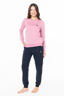 U.S. Polo Assn. - Kadın Kol ve Paçası manşetli Cepli Arma Nakışlı Bisiklet Yaka 2 İplik Dokuma Alt Üst Takım