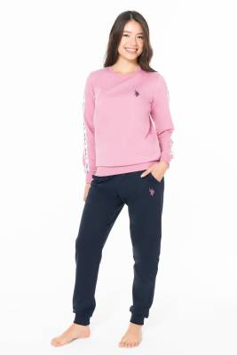 U.S. Polo Assn. - Kadın Kol ve Paçası manşetli Cepli Arma Nakışlı Bisiklet Yaka 2 İplik Dokuma Alt Üst Takım (1)