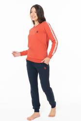 Kadın Kol ve Paçası manşetli Cepli Arma Nakışlı Bisiklet Yaka 2 İplik Dokuma Alt Üst Takım - Thumbnail