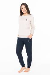 Kadın Kol ve Paçası manşetli Cepli Arma Nakışlı Bisiklet Yaka 2 İplik Dokuma Alt Üst Takım - Thumbnail