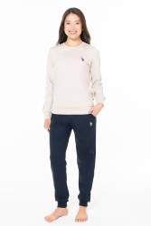 Kadın Kol ve Paçası manşetli Cepli Arma Nakışlı Bisiklet Yaka 2 İplik Dokuma Alt Üst Takım - Thumbnail