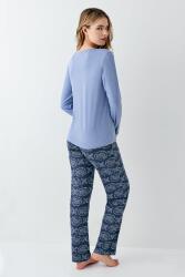 Kadın Koyu indigo Düğmeli Yaka Mevsimlik Pijama Takım, %50 modal %50 pamuk - 4