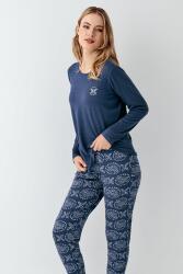 Kadın Koyu indigo Mevsimlik Pijama Takım, %50 modal %50 pamuk - 2
