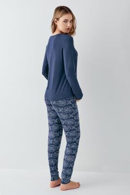 Kadın Koyu indigo Mevsimlik Pijama Takım, %50 modal %50 pamuk - 4