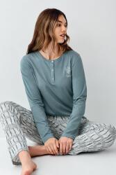 Kadın Koyu Yeşil Düğmeli Yaka Mevsimlik Pijama Takım, %50 modal %50 pamuk - 1