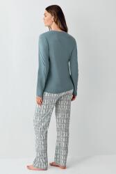 Kadın Koyu Yeşil Düğmeli Yaka Mevsimlik Pijama Takım, %50 modal %50 pamuk - 4