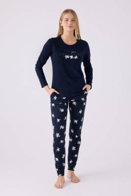 Arnetta - Kadın Lacivert %100 Pamuk Pijama Takım