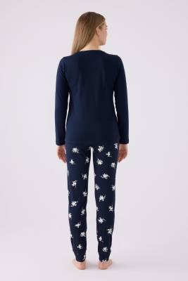 Kadın Lacivert %100 Pamuk Pijama Takım - 4