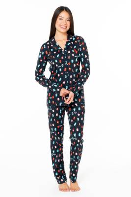 U.S. Polo Assn. - Kadın Lacivert %100 Pamuklu Mevsimlik Düğmeli Gömlek Pijama Ev Giyim