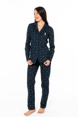 U.S. Polo Assn. - Kadın Lacivert %100 Pamuklu Uzunkol Mevsimlik Düğmeli Gömlek Pijama Ev Giyim (1)