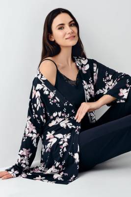 Pierre Cardin - Kadın Lacivert 3'lü Pijama Takım, %50 pamuk %50 modal (1)