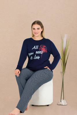 REN - Kadın Lacivert Büyük Beden Pijama Takım, viskon kumaş